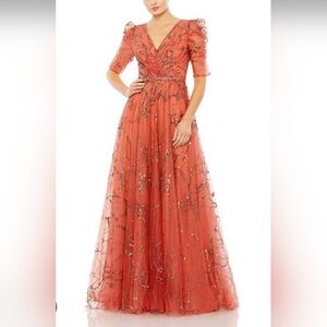 Macduggal Beaded Sequin Evening Gown sleeve dress gown 6 8